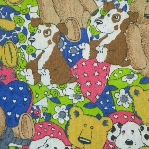 Teddy Bear Dog Cat Fabric 19x43 Rare Vintage - Picture 2 of 3